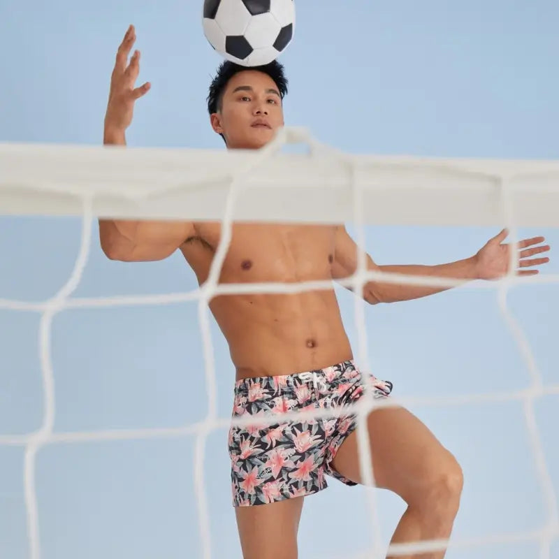 Seobean Men's Lily Print Polyester Beach Shorts | Quick-Dry Swim Trunks 221301