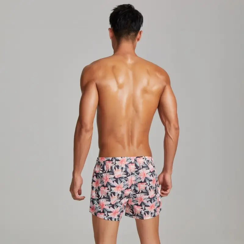 Seobean Men's Lily Print Polyester Beach Shorts | Quick-Dry Swim Trunks 221301
