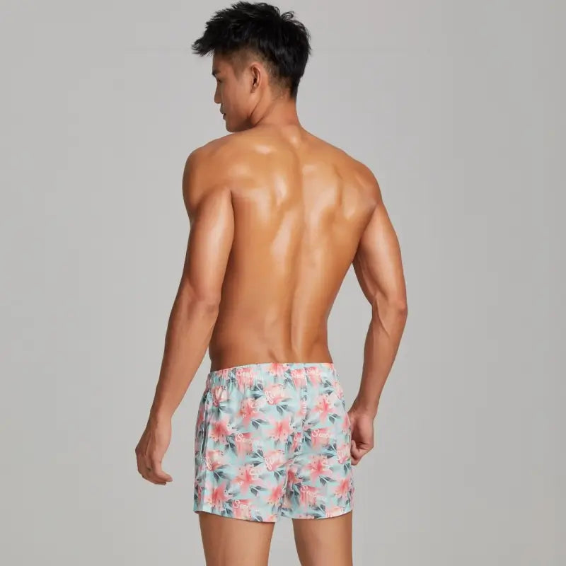 Seobean Men's Lily Print Polyester Beach Shorts | Quick-Dry Swim Trunks 221301