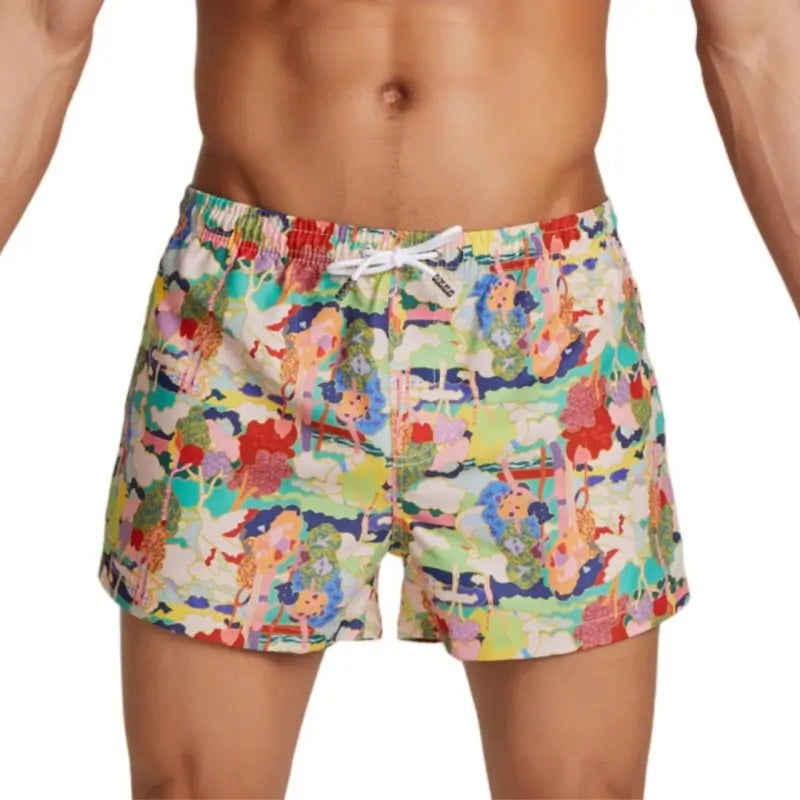 Seobean Men's Lily Print Polyester Beach Shorts | Quick-Dry Swim Trunks 221301