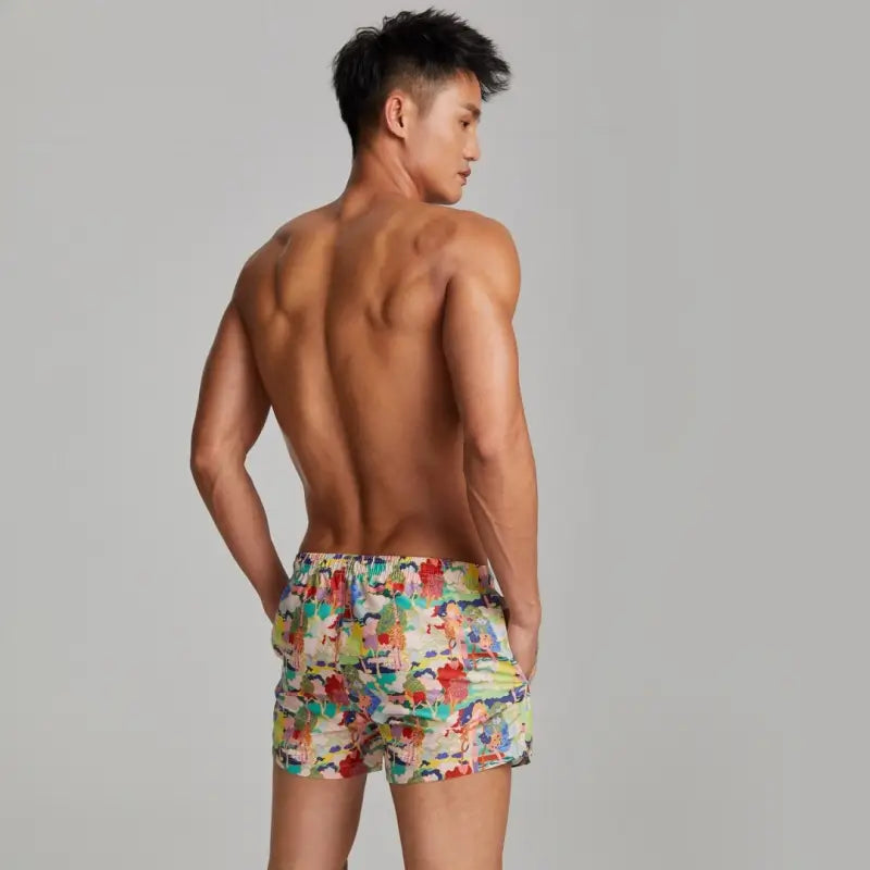 Seobean Men's Lily Print Polyester Beach Shorts | Quick-Dry Swim Trunks 221301