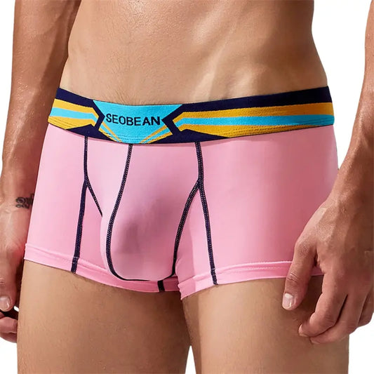 Seobean Men's Sexy Boxer Briefs Breathable Trunks with Colorful Stripe Design 230215