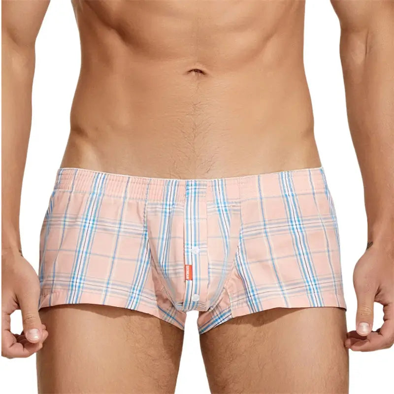 Seobean Men's Boxer Shorts Checkered Comfortable 100% Cotton Underwear 230506