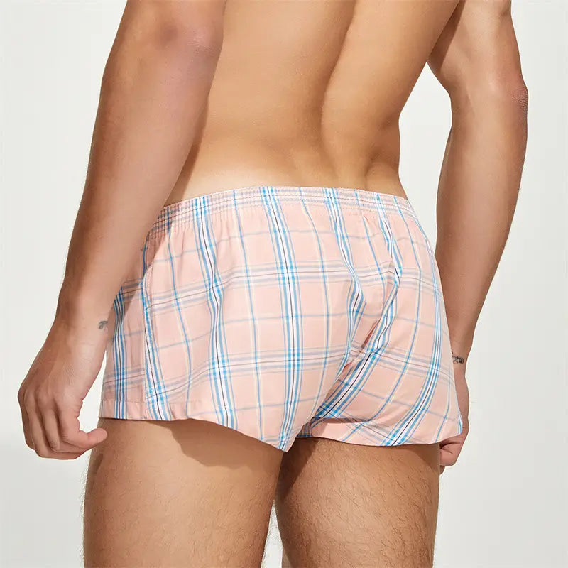 Seobean Men's Boxer Shorts Checkered Comfortable 100% Cotton Underwear 230506