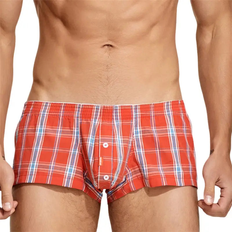 Seobean Men's Boxer Shorts Checkered Comfortable 100% Cotton Underwear 230506