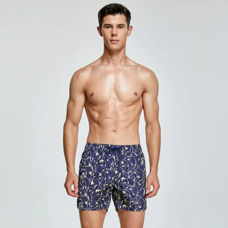 Seobean Men's Quick-Dry Beach Shorts with Elastic Waist & Tropical 231302