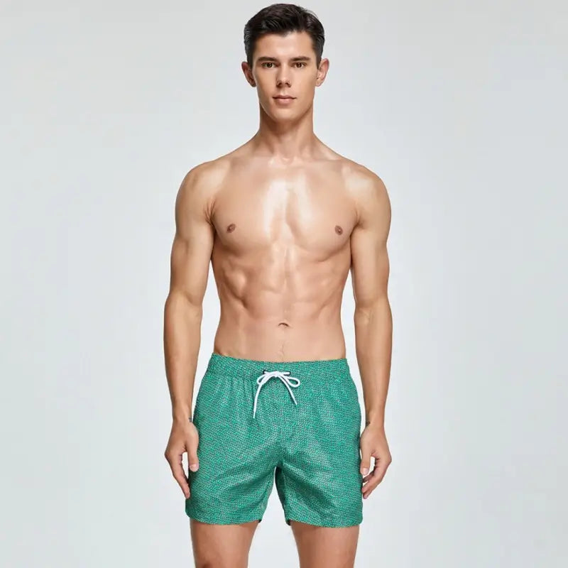 Seobean Men's Quick-Dry Beach Shorts with Elastic Waist & Tropical 231302
