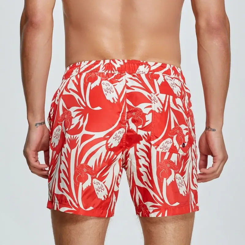 Seobean Men's Quick-Dry Beach Shorts with Elastic Waist & Tropical 231302
