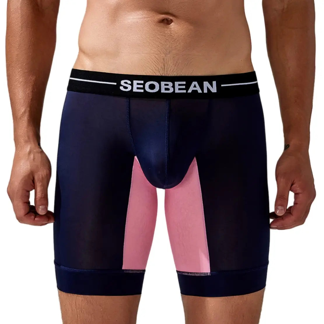 Seobean Men's Nylon-Spandex Long Boxer Briefs | Anti-Chafing Summer Underwear 240201