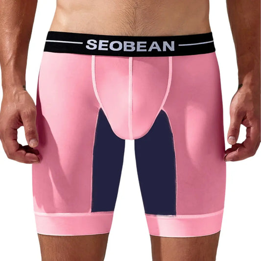 Seobean Men's Nylon-Spandex Long Boxer Briefs | Anti-Chafing Summer Underwear 240201