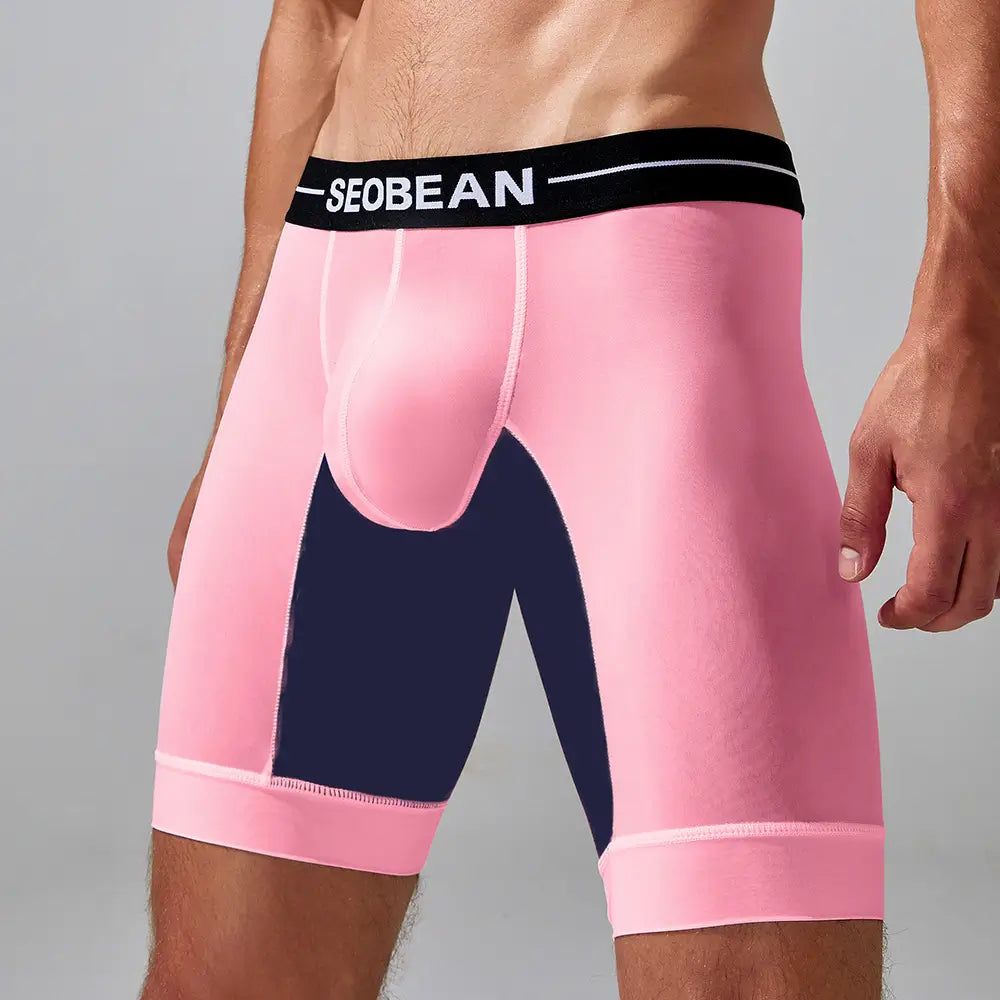 Seobean Men's Nylon-Spandex Long Boxer Briefs | Anti-Chafing Summer Underwear 240201