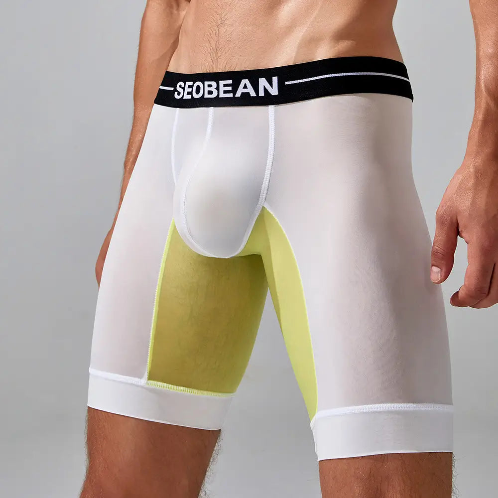 Seobean Men's Nylon-Spandex Long Boxer Briefs | Anti-Chafing Summer Underwear 240201