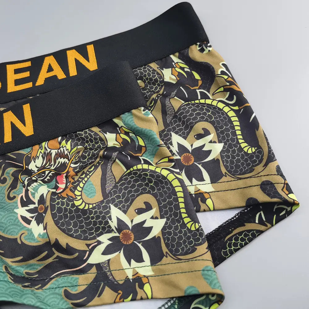 Seobean Men's Dragon Print Boxer Briefs - Low-Rise Pouch Underwear 240204