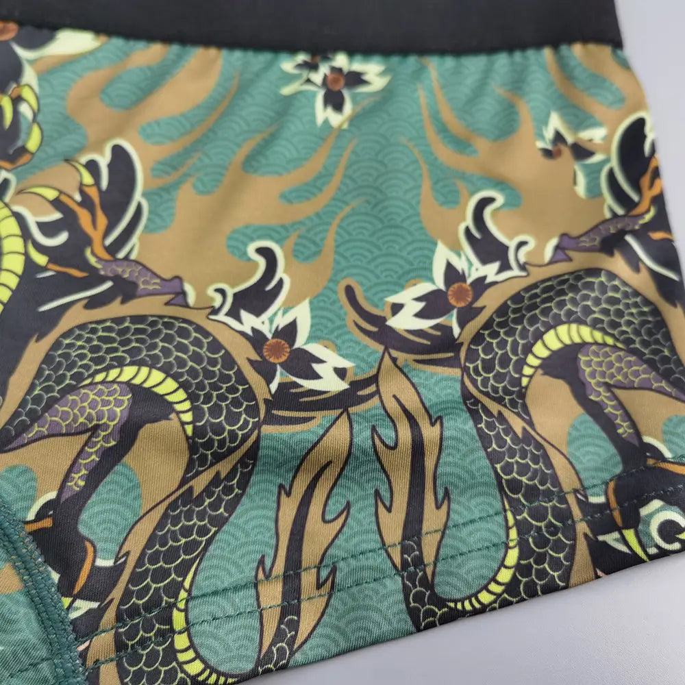 Seobean Men's Dragon Print Boxer Briefs - Low-Rise Pouch Underwear 240204