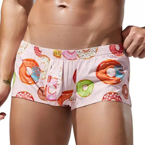 Seobean Donut Print Boxer Briefs for Men, 100% Cotton 240507
