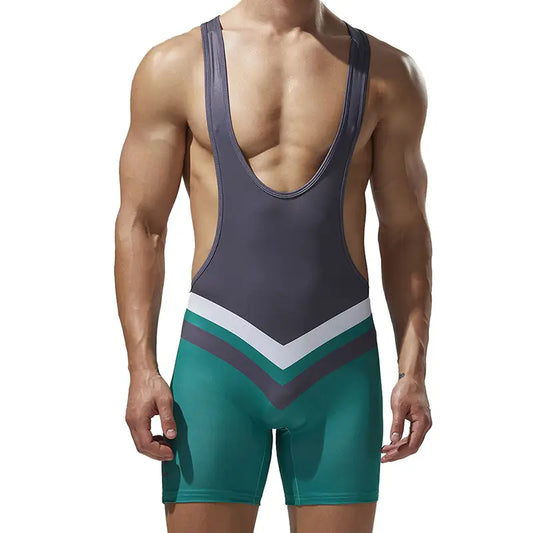 Tauwell Men's Stretchy Bodysuit | Black/Green & Navy | Gym & Casual Wear 24705