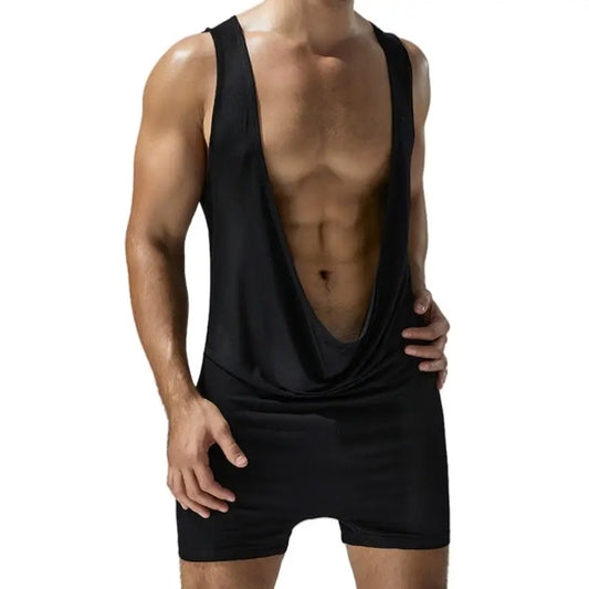Tauwell Men's Sculpting Bodysuit: V-Neck Sleeveless Workout & Daily Shorts 24709