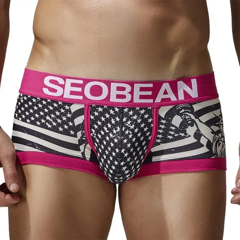 Seobean Patriotic Men's Boxer Briefs - Lady Liberty & Flag Print 250206