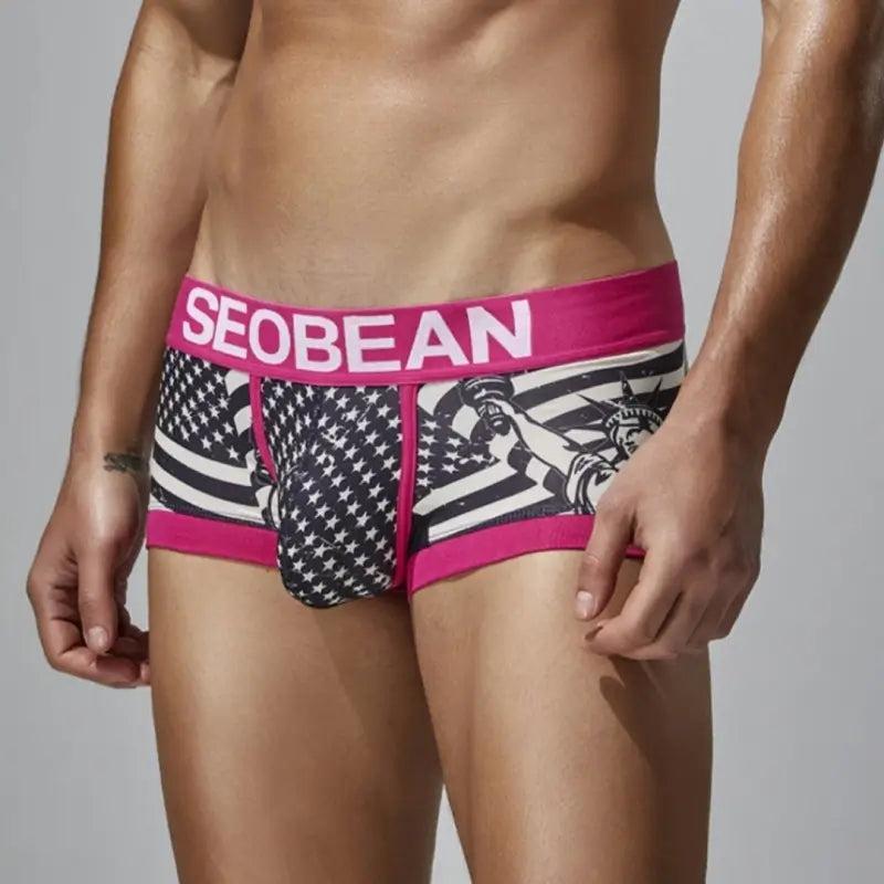 Seobean Patriotic Men's Boxer Briefs - Lady Liberty & Flag Print 250206