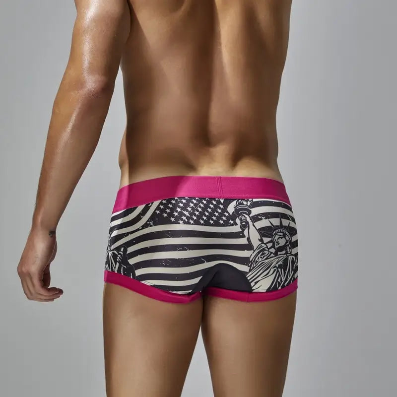 Seobean Patriotic Men's Boxer Briefs - Lady Liberty & Flag Print 250206
