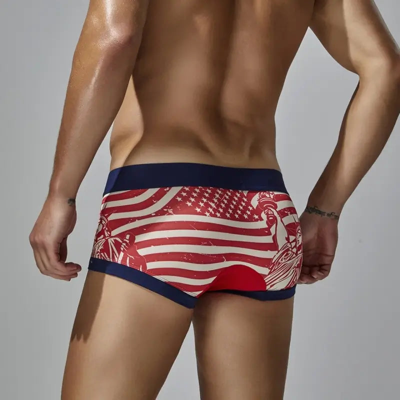 Seobean Patriotic Men's Boxer Briefs - Lady Liberty & Flag Print 250206