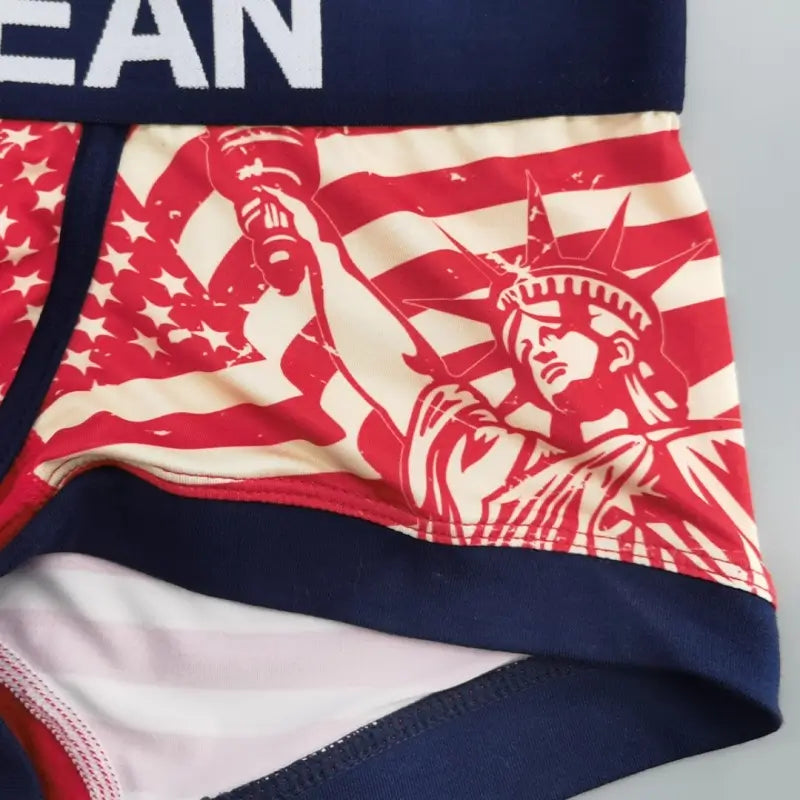 Seobean Patriotic Men's Boxer Briefs - Lady Liberty & Flag Print 250206