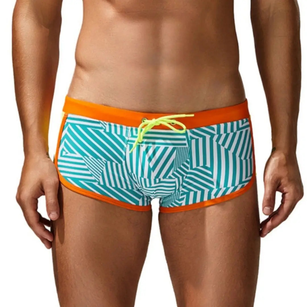 Seobean Men's Multi Stripes Geometric Swim Trunks 250801