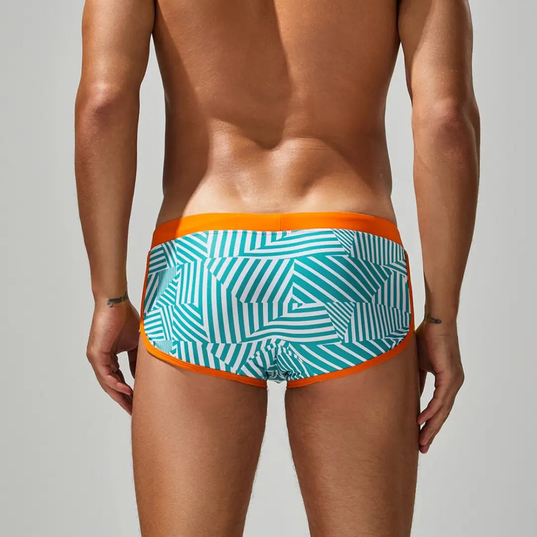 Seobean Men's Multi Stripes Geometric Swim Trunks 250801