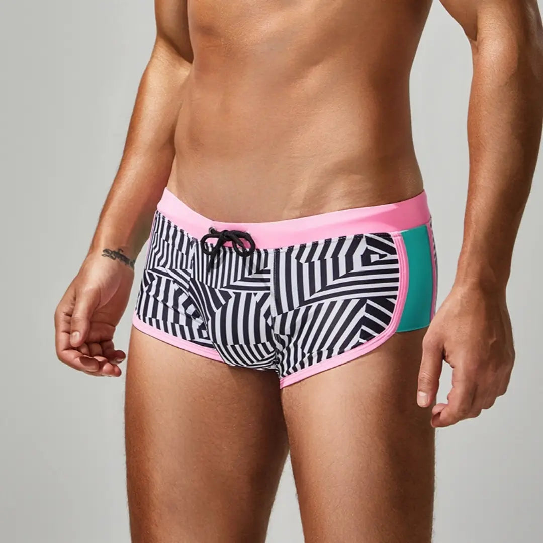 Seobean Men's Multi Stripes Geometric Swim Trunks 250801