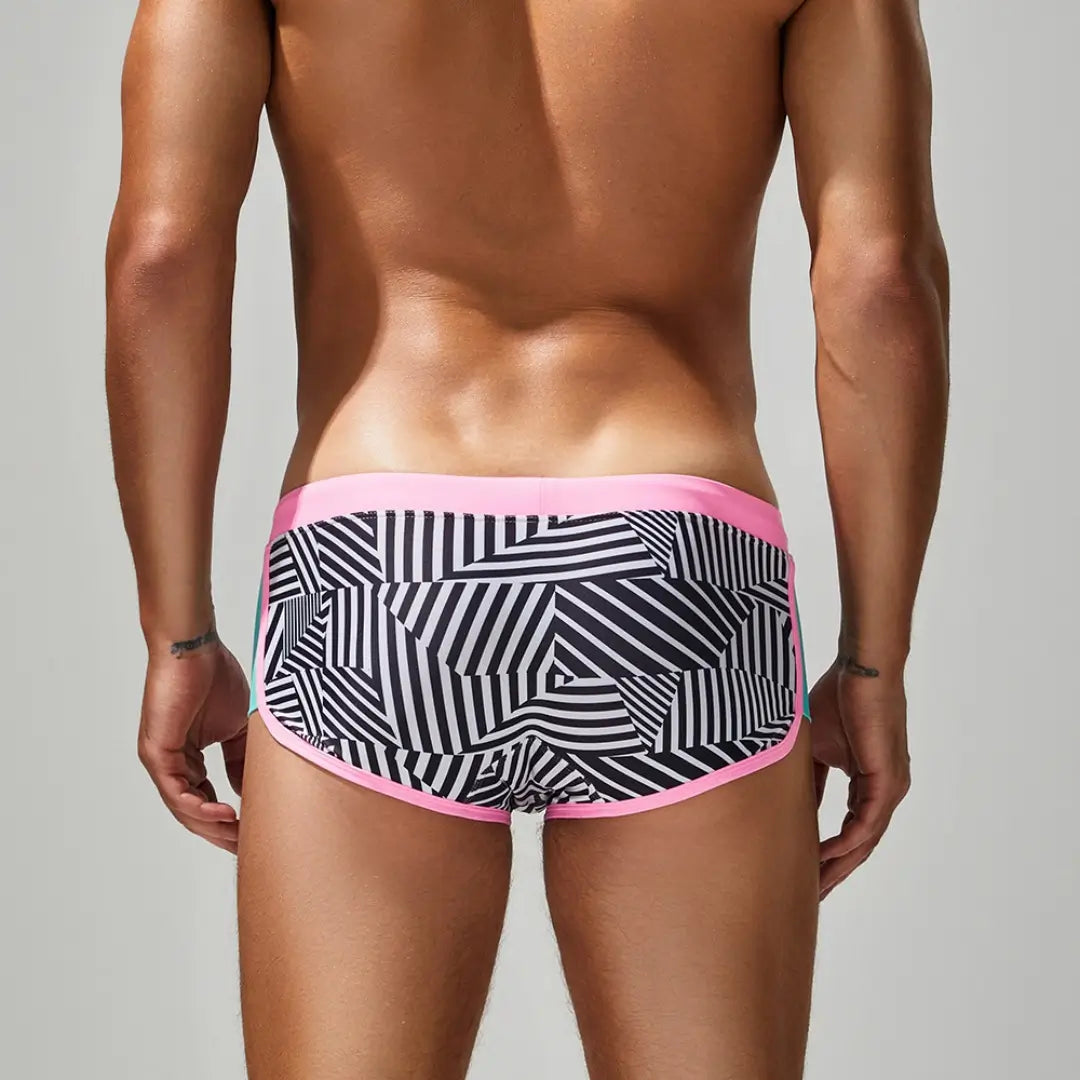 Seobean Men's Multi Stripes Geometric Swim Trunks 250801