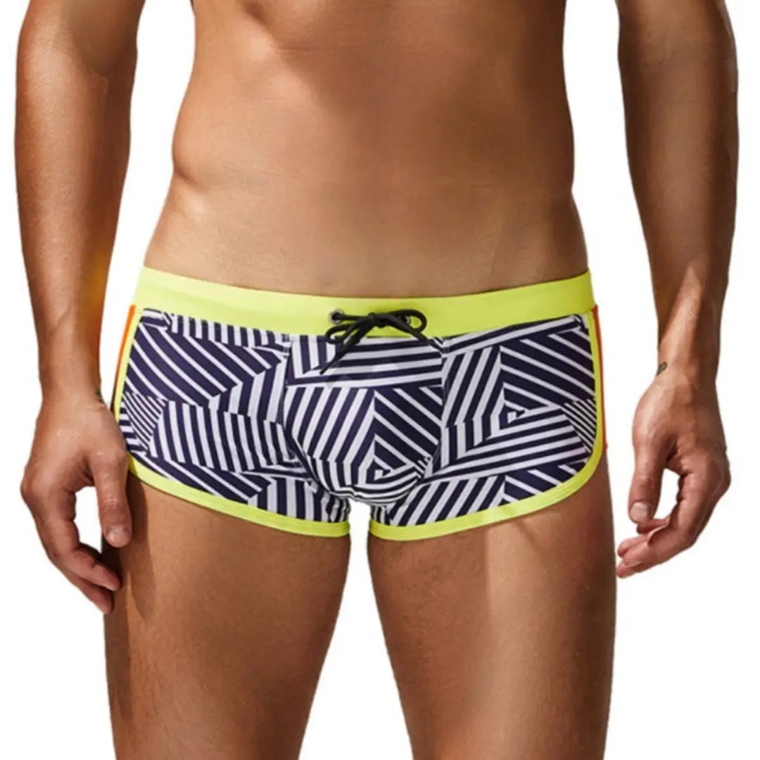 Seobean Men's Multi Stripes Geometric Swim Trunks 250801