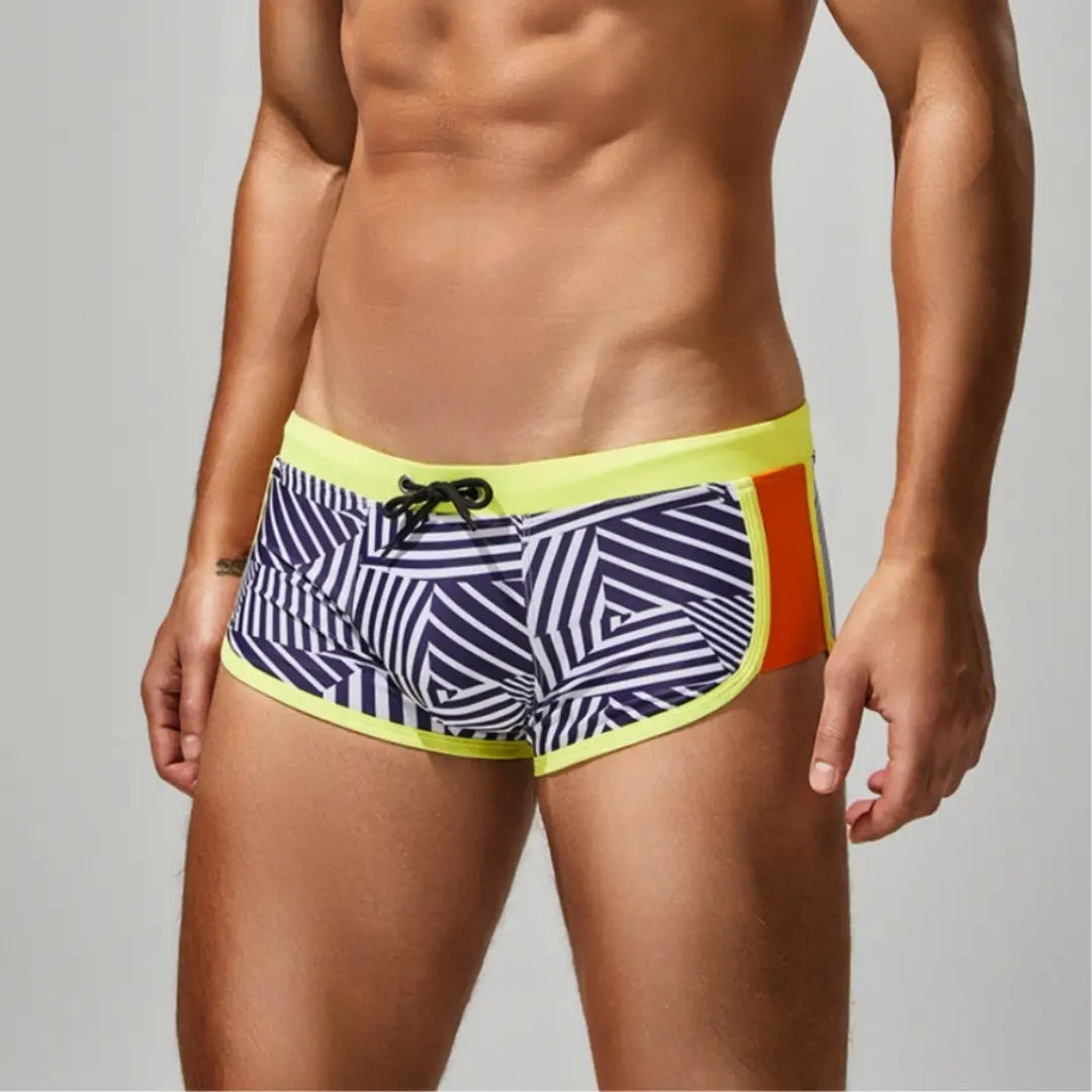 Seobean Men's Multi Stripes Geometric Swim Trunks 250801