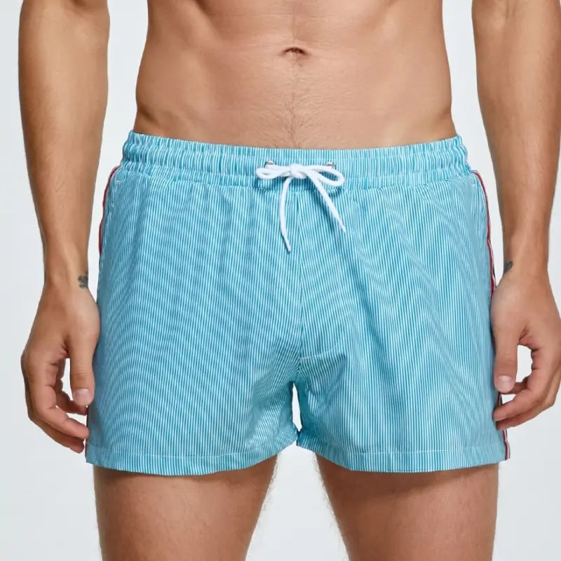 Seobean Men's Quick-Dry Board Shorts - Blue Stripe Swim Trunks with Mesh Liner 251301