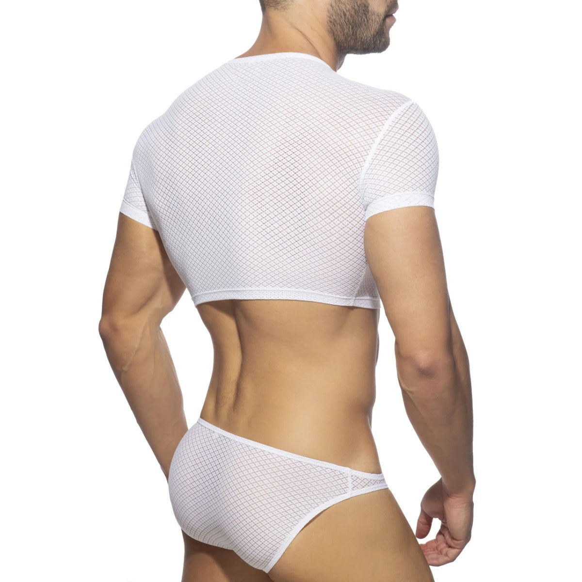 DomiGe Men's Mesh Crop Top Underwear - Sheer Lace & Sexy Male Lingerie LX501