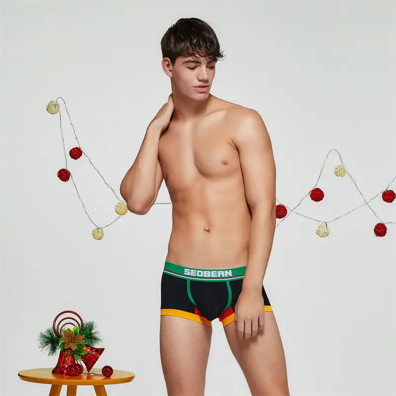 Seobean Merry Christmas Herren-Badehose – Glänzende, bequeme Baumwoll-Badehose 90235