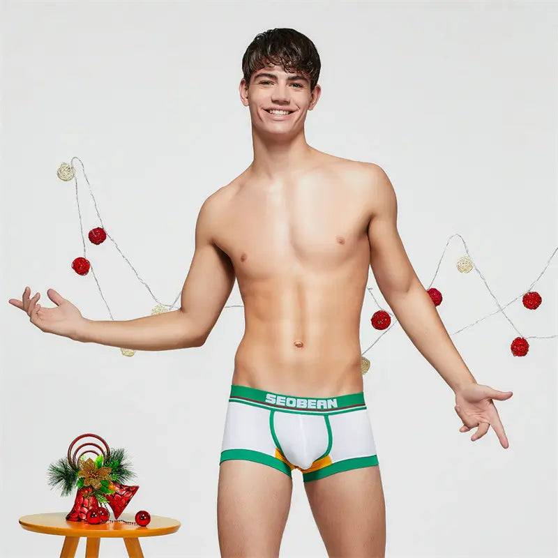 Seobean Merry Christmas Herren-Badehose – Glänzende, bequeme Baumwoll-Badehose 90235