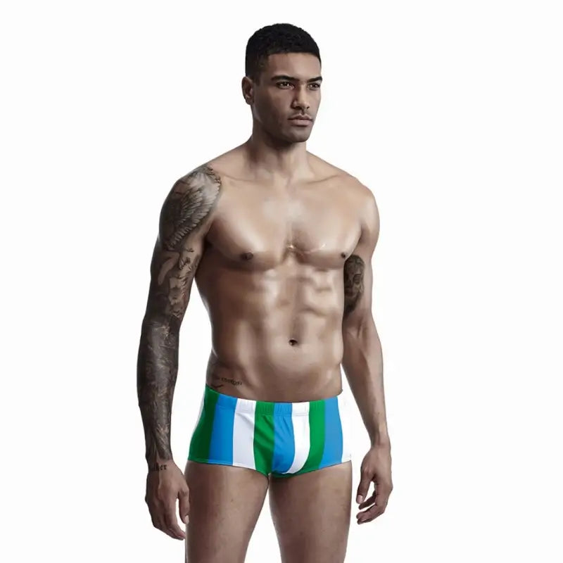 Seobean Men's Low-Rise Stripe Swim Trunks 90807