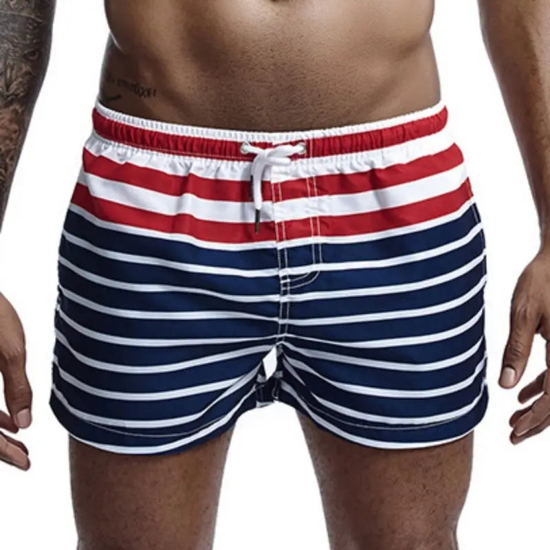 Seobean Men's Patriotic Stripe Polyester Beach Shorts 91305
