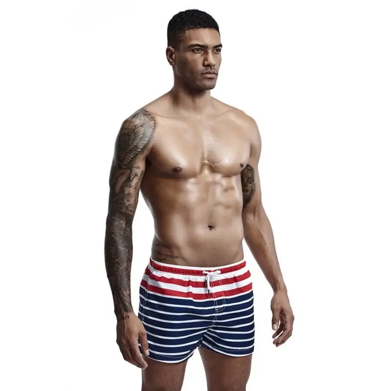 Seobean Men's Patriotic Stripe Polyester Beach Shorts 91305