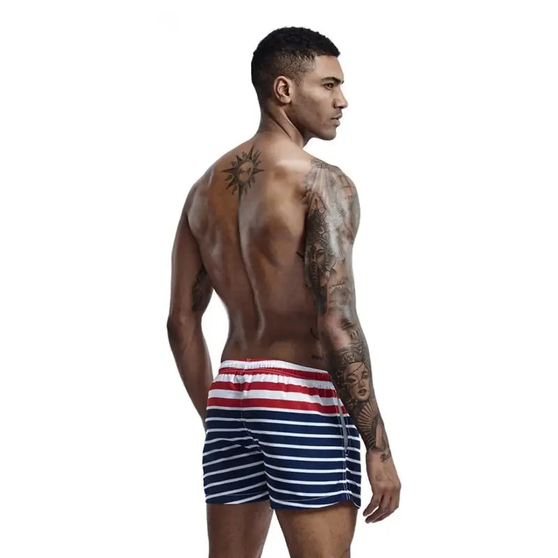 Seobean Men's Patriotic Stripe Polyester Beach Shorts 91305