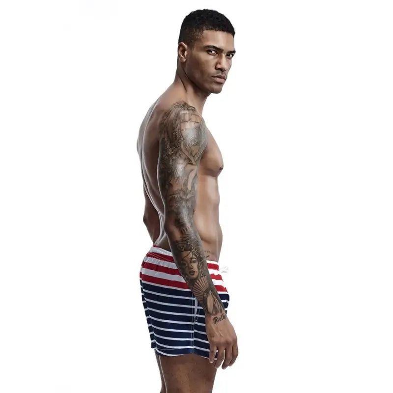 Seobean Men's Patriotic Stripe Polyester Beach Shorts 91305