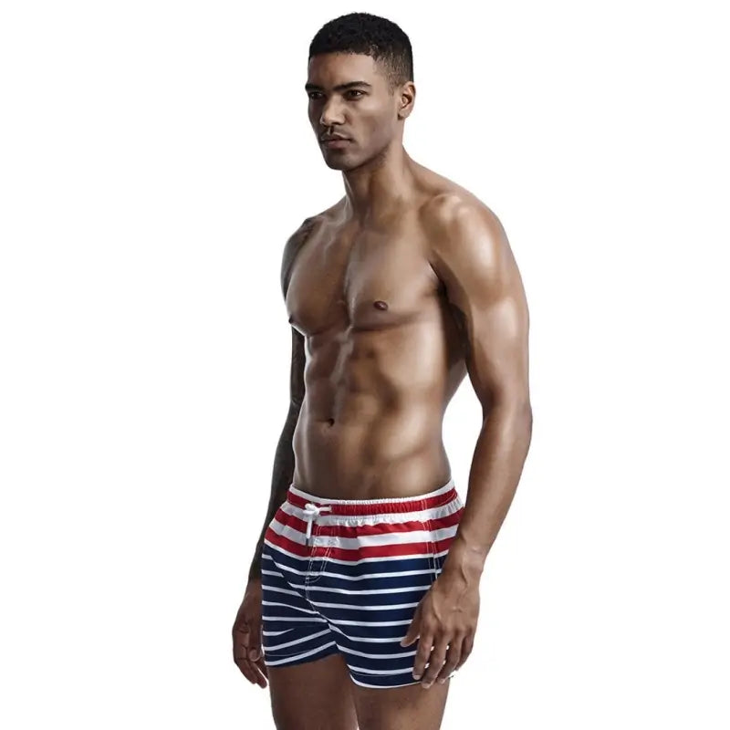 Seobean Men's Patriotic Stripe Polyester Beach Shorts 91305