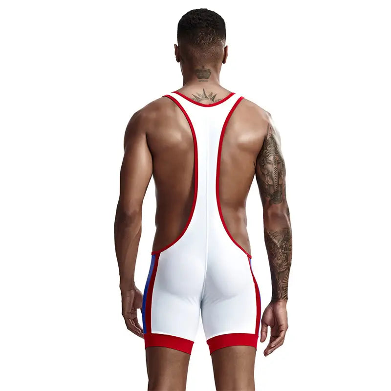 Tauwell Men's Athletic Bodysuit - Black/Red Performance Singlet 9701