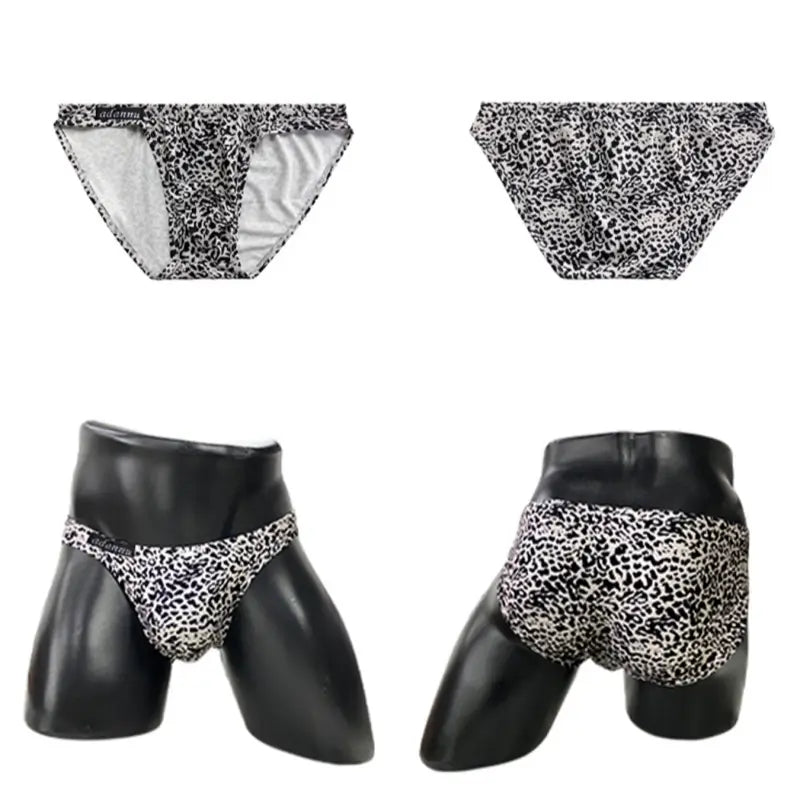 Adannu Men's Leopard Print Bikini Briefs - Low-Rise Supportive Pouch Underwear AD744