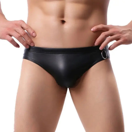 DomiGe Men’s Low-Rise PU Leather U-Pouch Thong CMF028