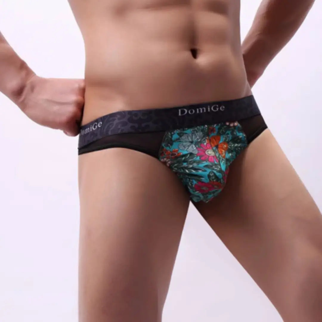 DomiGe Herren-Unterwäsche aus Spitze, Tanga, blaues Blumenmuster, atmungsaktiv, bequem