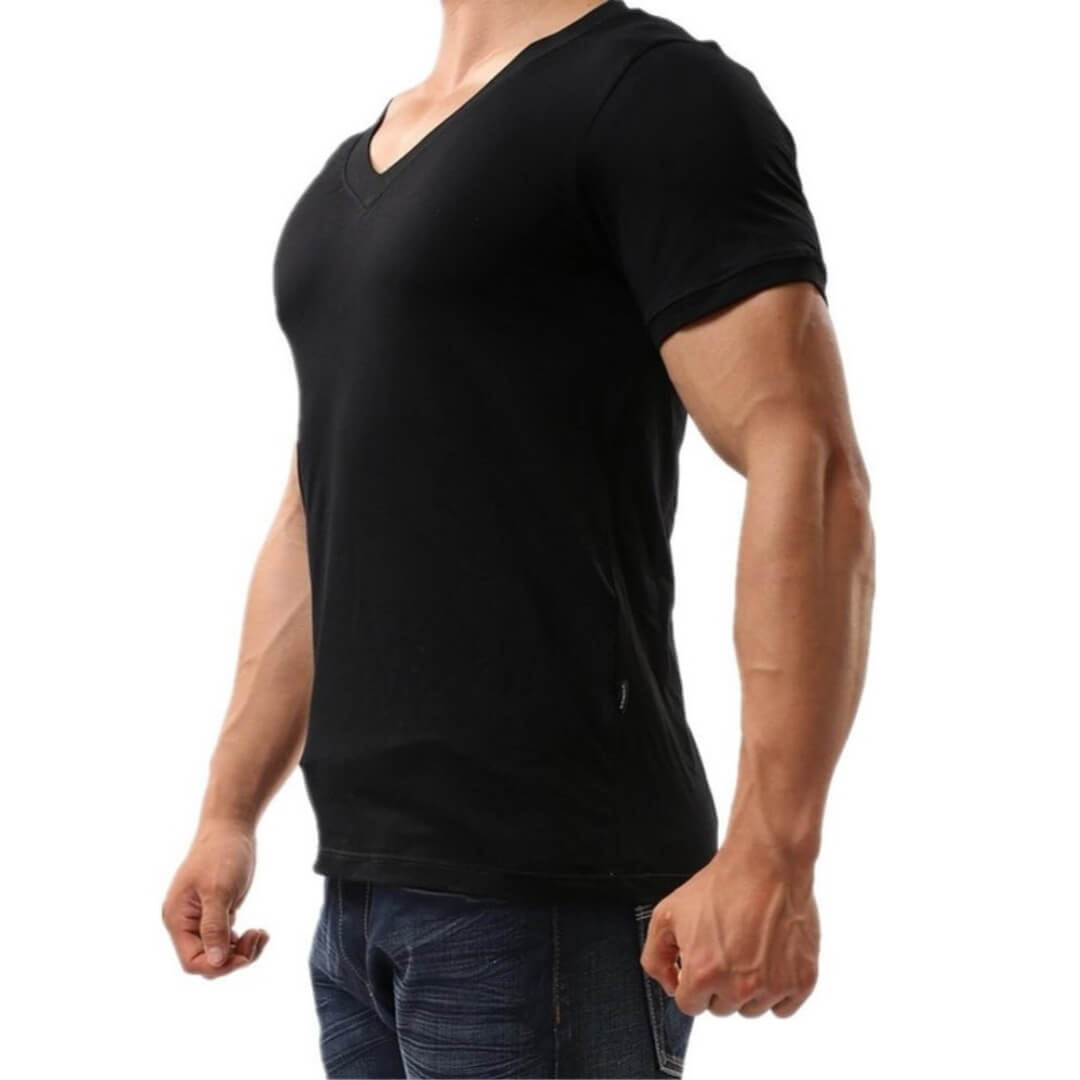 DomiGe Men's Undershirt - Stylish V-Neck T-Shirt in Pure Black