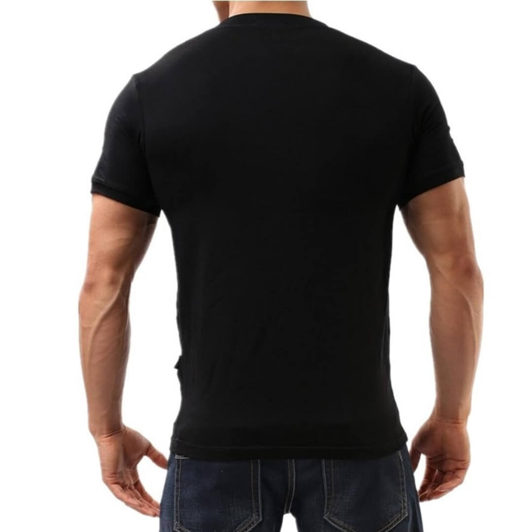 DomiGe Men's Undershirt - Stylish V-Neck T-Shirt in Pure Black