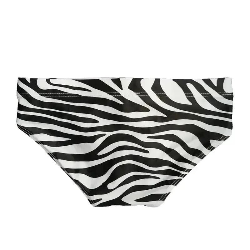 DomiGe DomiGe Men's Zebra Low-Rise Swim Briefs Drawstring Beachwear