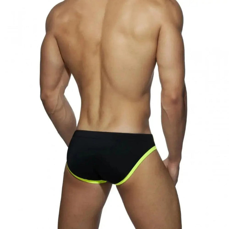 DomiGe leopard print swim briefs in gray — model rear view